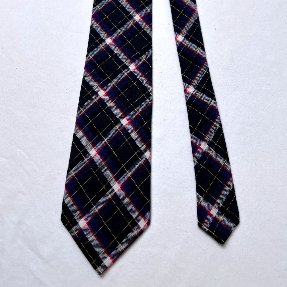 Kenneth Gordon VIntage Mens Viyella Wool Blend Plaid Necktie Navy Green Preppy